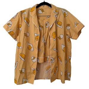 GU Gudetama Pajama Set Womens Large Yellow Cotton Short Sleeve Shorts AOP